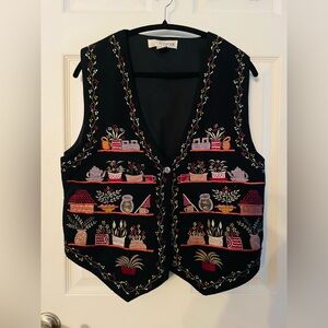 Vintage Chrysantheme Wool Blend Embroidered Garden Shelves Vest